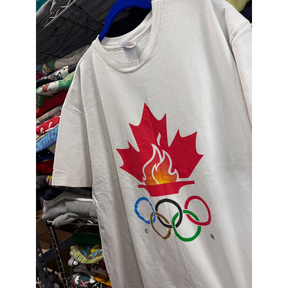 Vintage 90s Hanes Canadian Olympic‎ Team T-Shirt White sponsor XL Canada 90s